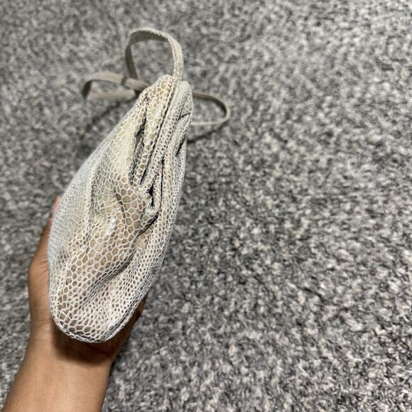 VTG Hobo International Shoulder Bag Frame Snake Skin Leather Print Beige New - Picture 5 of 10